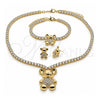 Collar, Pulsera y Dije 06.372.0015 Oro Laminado, Diseño de Osito, con Zirconia Cubica Blanca y Cristal Blanca, Pulido, Tono Dorado