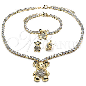 Collar, Pulsera y Dije 06.372.0015 Oro Laminado, Diseño de Osito, con Blanca Zirconia Cubica and Blanca Cristal, Pulido, Tono Dorado
