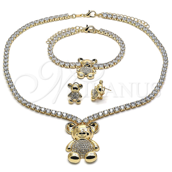 Collar, Pulsera y Dije 06.372.0015 Oro Laminado, Diseño de Osito, con Blanca Zirconia Cubica and Blanca Cristal, Pulido, Tono Dorado