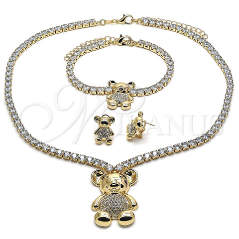 Collar, Pulsera y Dije 06.372.0015 Oro Laminado, Diseño de Osito, con Blanca Zirconia Cubica and Blanca Cristal, Pulido, Tono Dorado