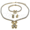 Collar, Pulsera y Dije 06.372.0015 Oro Laminado, Diseño de Osito, con Blanca Zirconia Cubica and Blanca Cristal, Pulido, Tono Dorado