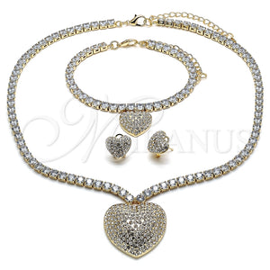 Collar, Pulsera y Dije 06.372.0016 Oro Laminado, Diseño de Corazón, con Blanca Zirconia Cubica and Blanca Cristal, Pulido, Tono Dorado