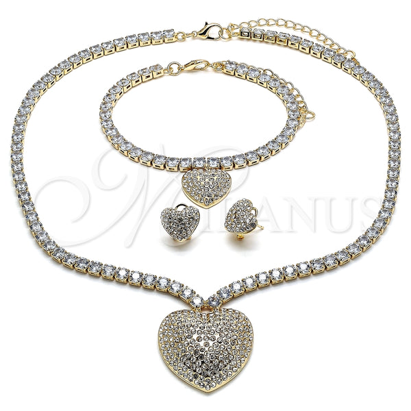 Collar, Pulsera y Dije 06.372.0016 Oro Laminado, Diseño de Corazón, con Blanca Zirconia Cubica and Blanca Cristal, Pulido, Tono Dorado