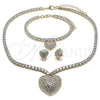 Collar, Pulsera y Dije 06.372.0016 Oro Laminado, Diseño de Corazón, con Blanca Zirconia Cubica and Blanca Cristal, Pulido, Tono Dorado