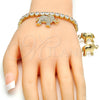 Collar, Pulsera y Dije 06.372.0017 Oro Laminado, Diseño de Elefante, con Blanca Zirconia Cubica and Blanca Cristal, Pulido, Tono Dorado