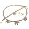 Collar, Pulsera y Dije 06.372.0017 Oro Laminado, Diseño de Elefante, con Blanca Zirconia Cubica and Blanca Cristal, Pulido, Tono Dorado