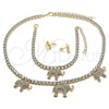 Collar, Pulsera y Dije 06.372.0017 Oro Laminado, Diseño de Elefante, con Blanca Zirconia Cubica and Blanca Cristal, Pulido, Tono Dorado