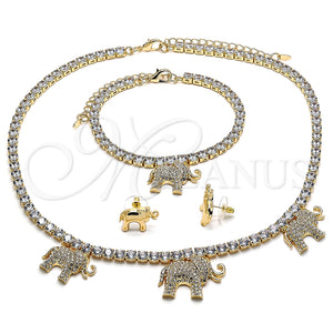 Collar, Pulsera y Dije 06.372.0017 Oro Laminado, Diseño de Elefante, con Blanca Zirconia Cubica and Blanca Cristal, Pulido, Tono Dorado