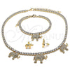 Collar, Pulsera y Dije 06.372.0017 Oro Laminado, Diseño de Elefante, con Blanca Zirconia Cubica and Blanca Cristal, Pulido, Tono Dorado