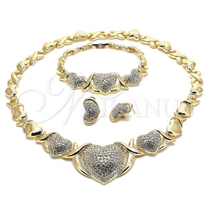 Collar, Pulsera y Dije 06.372.0018 Oro Laminado, Diseño de Corazón y Besos y Abrazos, con Blanca Cristal, Pulido, Tono Dorado