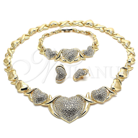 Collar, Pulsera y Dije 06.372.0018 Oro Laminado, Diseño de Corazón y Besos y Abrazos, con Blanca Cristal, Pulido, Tono Dorado