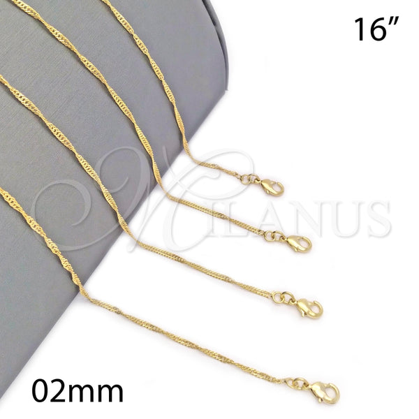 Gargantilla Basica 04.09.0169.16 Oro Laminado, Diseño de Singapore, Pulido, Tono Dorado (16 Inches Length)