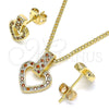 Juego de Arete y Dije de Adulto 10.342.0011.2 Oro Laminado, Diseño de Corazón, con Granate and Blanca Micro Pave, Pulido, Tono Dorado