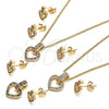Juego de Arete y Dije de Adulto 10.342.0011.2 Oro Laminado, Diseño de Corazón, con Granate and Blanca Micro Pave, Pulido, Tono Dorado