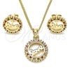 Juego de Arete y Dije de Adulto 10.342.0017.2 Oro Laminado, Diseño de Amor, con Granate and Blanca Micro Pave, Pulido, Tono Dorado