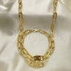 Collar y Pulsera 06.321.0001 Oro Laminado, Diseño de Paperclip, Pulido, Tono Dorado