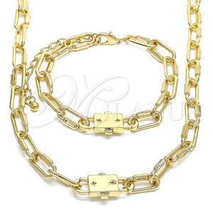 Collar y Pulsera 06.321.0001 Oro Laminado, Diseño de Paperclip, Pulido, Tono Dorado