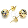 Arete Dormilona 02.156.0424.1 Oro Laminado, con Multicolor Micro Pave, Pulido, Tono Dorado