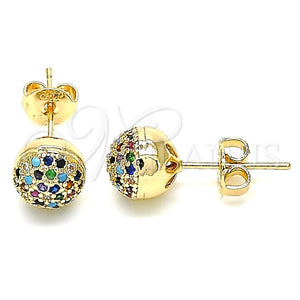 Arete Dormilona 02.156.0424.1 Oro Laminado, con Multicolor Micro Pave, Pulido, Tono Dorado