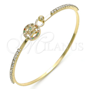 Aro Individual 07.193.0023.1.04 Oro Laminado, Diseño de Mariposa, con Multicolor Micro Pave and Blanca Cristal, Pulido, Tono Dorado (02 MM Thickness, Size 4 (2.25 Diameter))