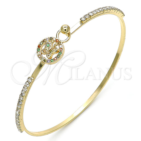 Aro Individual 07.193.0023.1.04 Oro Laminado, Diseño de Mariposa, con Multicolor Micro Pave and Blanca Cristal, Pulido, Tono Dorado (02 MM Thickness, Size 4 (2.25 Diameter))