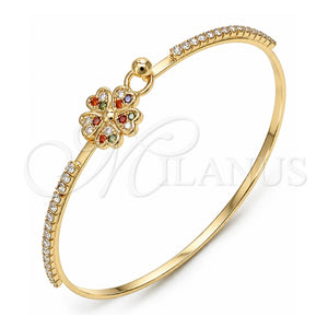 Aro Individual 07.193.0024.1.04 Oro Laminado, Diseño de Flor y Corazón, con Micro Pave Multicolor y Cristal Blanca, Pulido, Tono Dorado (Grosor 02 MM, Talla 4 (2,25 de Diámetro))
