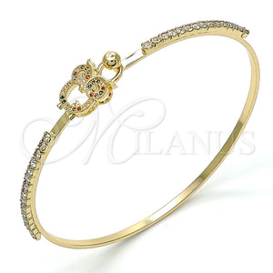 Aro Individual 07.193.0025.1.04 Oro Laminado, Diseño de Búho, con Multicolor Micro Pave and Blanca Cristal, Pulido, Tono Dorado (02 MM Thickness, Size 4 (2.25 Diameter))