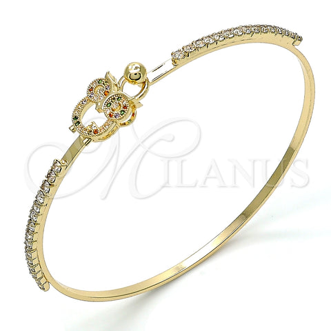 Aro Individual 07.193.0025.1.04 Oro Laminado, Diseño de Búho, con Multicolor Micro Pave and Blanca Cristal, Pulido, Tono Dorado (02 MM Thickness, Size 4 (2.25 Diameter))