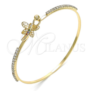 Aro Individual 07.193.0026.1.04 Oro Laminado, Diseño de Libélula, con Multicolor Micro Pave and Blanca Cristal, Pulido, Tono Dorado (02 MM Thickness, Size 4 (2.25 Diameter))