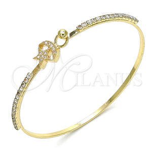 Aro Individual 07.193.0028.04 Oro Laminado, Diseño de Estrella y Luna, con Blanca Micro Pave and Blanca Cristal, Pulido, Tono Dorado (02 MM Thickness, Size 4 (2.25 Diameter))