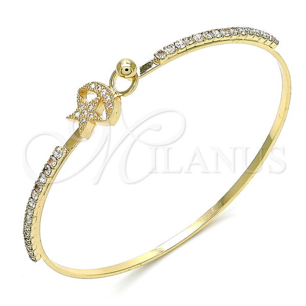 Aro Individual 07.193.0028.04 Oro Laminado, Diseño de Estrella y Luna, con Blanca Micro Pave and Blanca Cristal, Pulido, Tono Dorado (02 MM Thickness, Size 4 (2.25 Diameter))