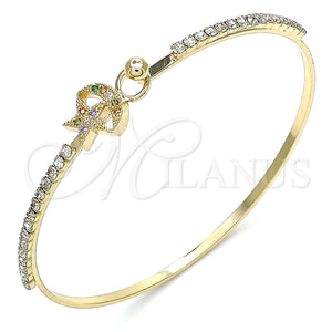 Aro Individual 07.193.0028.1.04 Oro Laminado, Diseño de Estrella y Luna, con Multicolor Micro Pave and Blanca Cristal, Pulido, Tono Dorado (02 MM Thickness, Size 4 (2.25 Diameter))