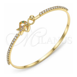 Aro Individual 07.193.0028.1.04 Oro Laminado, Diseño de Estrella y Luna, con Micro Pave Multicolor y Cristal Blanca, Pulido, Tono Dorado (Grosor 02 MM, Talla 4 (2,25 de Diámetro))