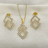Juego de Arete y Dije de Adulto 10.58.0004 Oro Laminado, Diseño de Box, con Blanca Zirconia Cubica, Pulido, Tono Dorado