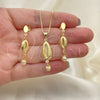 Juego de Arete y Dije de Adulto 10.58.0018 Oro Laminado, Diseño de Concha y Box, con Blanca Madre Perla, Pulido, Tono Dorado