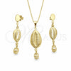 Juego de Arete y Dije de Adulto 10.58.0018 Oro Laminado, Diseño de Concha y Box, con Blanca Madre Perla, Pulido, Tono Dorado