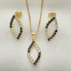 Juego de Arete y Dije de Adulto 10.58.0023.1 Oro Laminado, Diseño de Box y Oja, con Negro and Blanca Zirconia Cubica, Pulido, Tono Dorado
