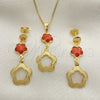 Juego de Arete y Dije de Adulto 10.58.0025 Oro Laminado, Diseño de Flor y Box, con Topacio Opal, Resinado, Tono Dorado
