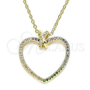 Collares con Dije 04.156.0282.18 Oro Laminado, Diseño de Corazón, con Multicolor Micro Pave, Pulido, Tono Dorado (02 MM Thickness, 18 Inches Length)