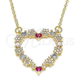 Collares con Dije 04.156.0284.18 Oro Laminado, Diseño de Corazón, con Blanca Micro Pave and Multicolor Zirconia Cubica, Pulido, Tono Dorado (02 MM Thickness, 18 Inches Length)