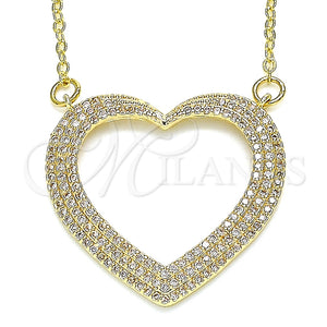 Collares con Dije 04.156.0285.20 Oro Laminado, Diseño de Corazón, con Blanca Micro Pave, Pulido, Tono Dorado (02 MM Thickness, 20 Inches Length)