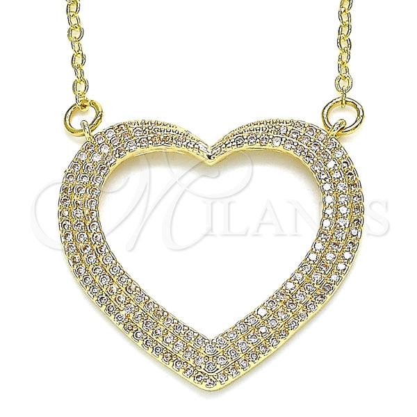 Collares con Dije 04.156.0285.20 Oro Laminado, Diseño de Corazón, con Blanca Micro Pave, Pulido, Tono Dorado (02 MM Thickness, 20 Inches Length)