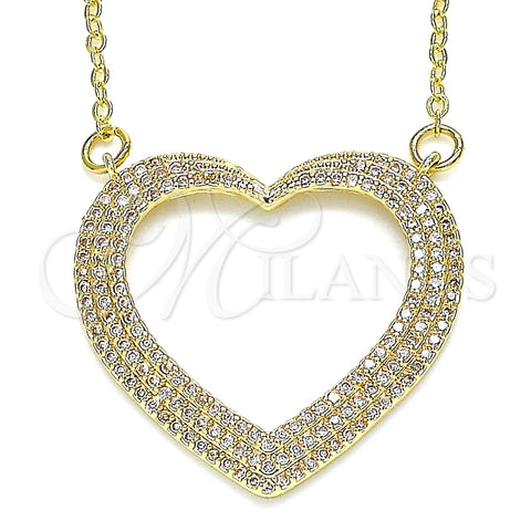 Collares con Dije 04.156.0285.20 Oro Laminado, Diseño de Corazón, con Blanca Micro Pave, Pulido, Tono Dorado (02 MM Thickness, 20 Inches Length)