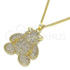 Collares con Dije 04.94.0030.20 Oro Laminado, Diseño de Osito, con Blanca Micro Pave, Pulido, Tono Dorado (01 MM Thickness, 20 Inches Length)