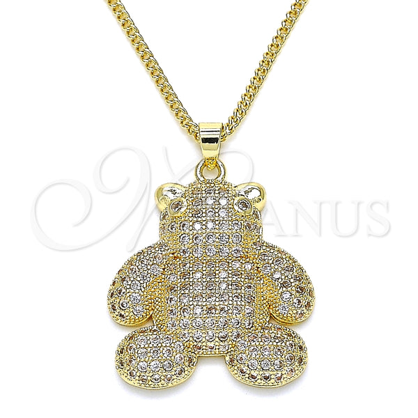 Collares con Dije 04.94.0030.20 Oro Laminado, Diseño de Osito, con Blanca Micro Pave, Pulido, Tono Dorado (01 MM Thickness, 20 Inches Length)
