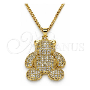 Collares con Dije 04.94.0030.20 Oro Laminado, Diseño de Osito, con Micro Pave Blanca, Pulido, Tono Dorado (Grosor 01 MM, 20 Pulgadas de Largo)