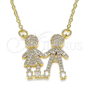 Collares con Dije 04.94.0032.18 Oro Laminado, Diseño de Niñito Pequeño y Niñita Pequeña, con Blanca Micro Pave, Pulido, Tono Dorado (02 MM Thickness, 18 Inches Length)