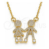 Collares con Dije 04.94.0032.18 Oro Laminado, Diseño de Niñito Pequeño y Niñita Pequeña, con Micro Pave Blanca, Pulido, Tono Dorado (Grosor 02 MM, 18 Pulgadas de Largo)
