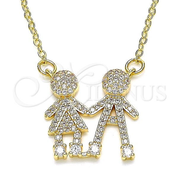 Collares con Dije 04.94.0032.18 Oro Laminado, Diseño de Niñito Pequeño y Niñita Pequeña, con Blanca Micro Pave, Pulido, Tono Dorado (02 MM Thickness, 18 Inches Length)
