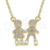 Collares con Dije 04.94.0032.18 Oro Laminado, Diseño de Niñito Pequeño y Niñita Pequeña, con Blanca Micro Pave, Pulido, Tono Dorado (02 MM Thickness, 18 Inches Length)